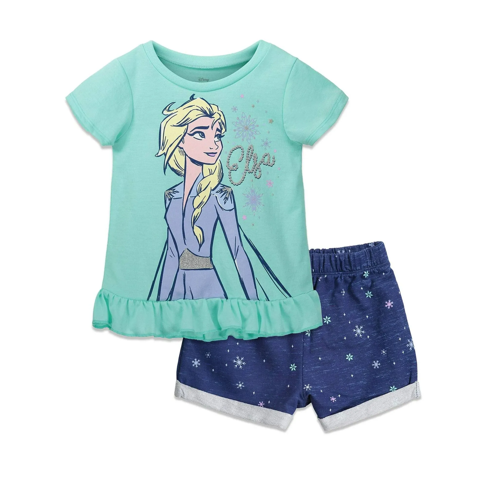 Disney Frozen Elsa Big Girls T-Shirt and French Terry Shorts Outfit Set Mint 10 ...