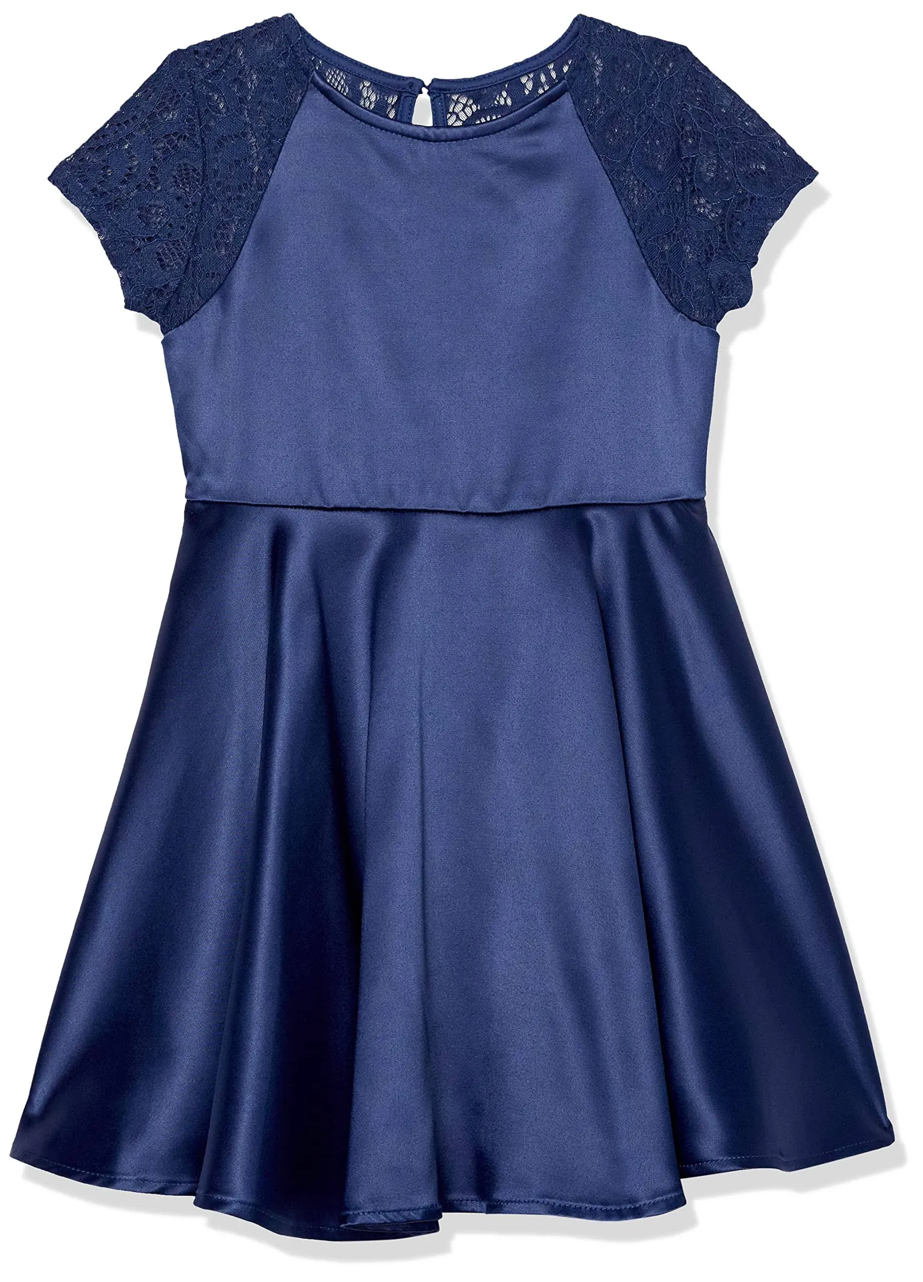 Calvin Klein Girls 7-16 Lace and Satin Dress, Blue, 10, Cotton