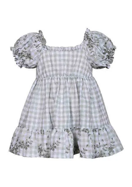 Bonnie Jean Girls 4-6X Smocked Tiered Dress, Sage, Cotton