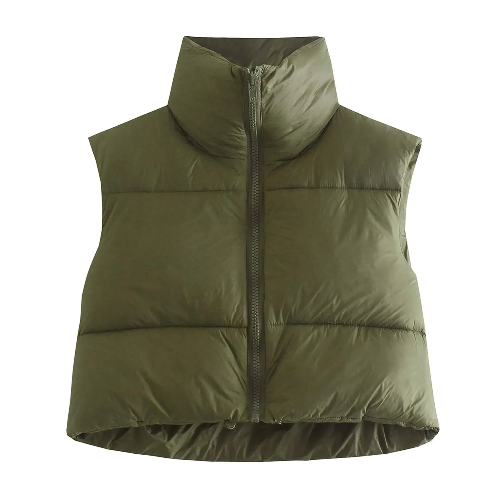 Hixiaohe Women's Winter Crop Vest Puffer Lightweight Stand Collar Padded Vest Zip Up Sleeveless Jacket