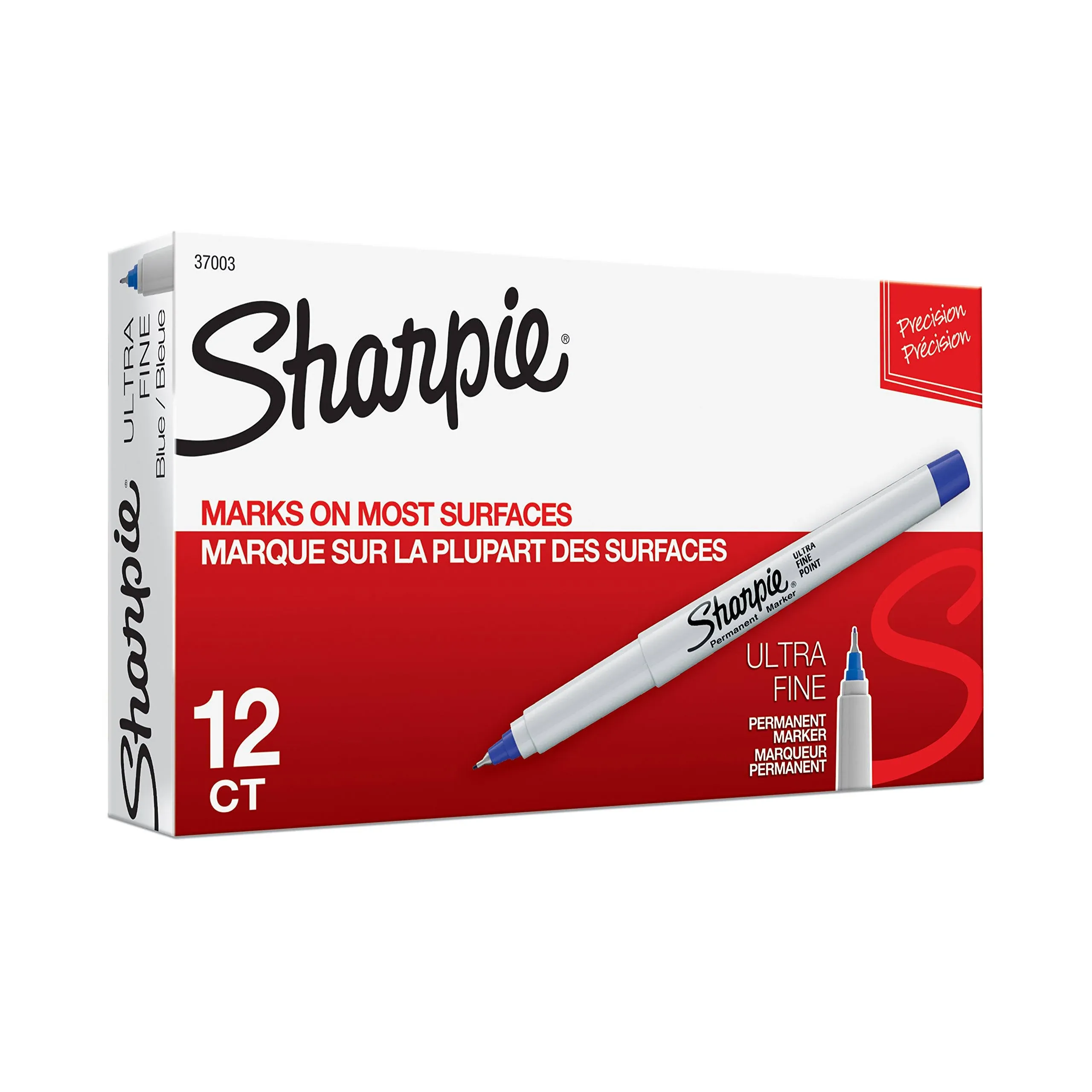 Sharpie 37003 Ultra-Fine Permanent Marker, Marks On Paper and Plastic, Resist Fading and Water, AP Certified, Blue Color, Pac