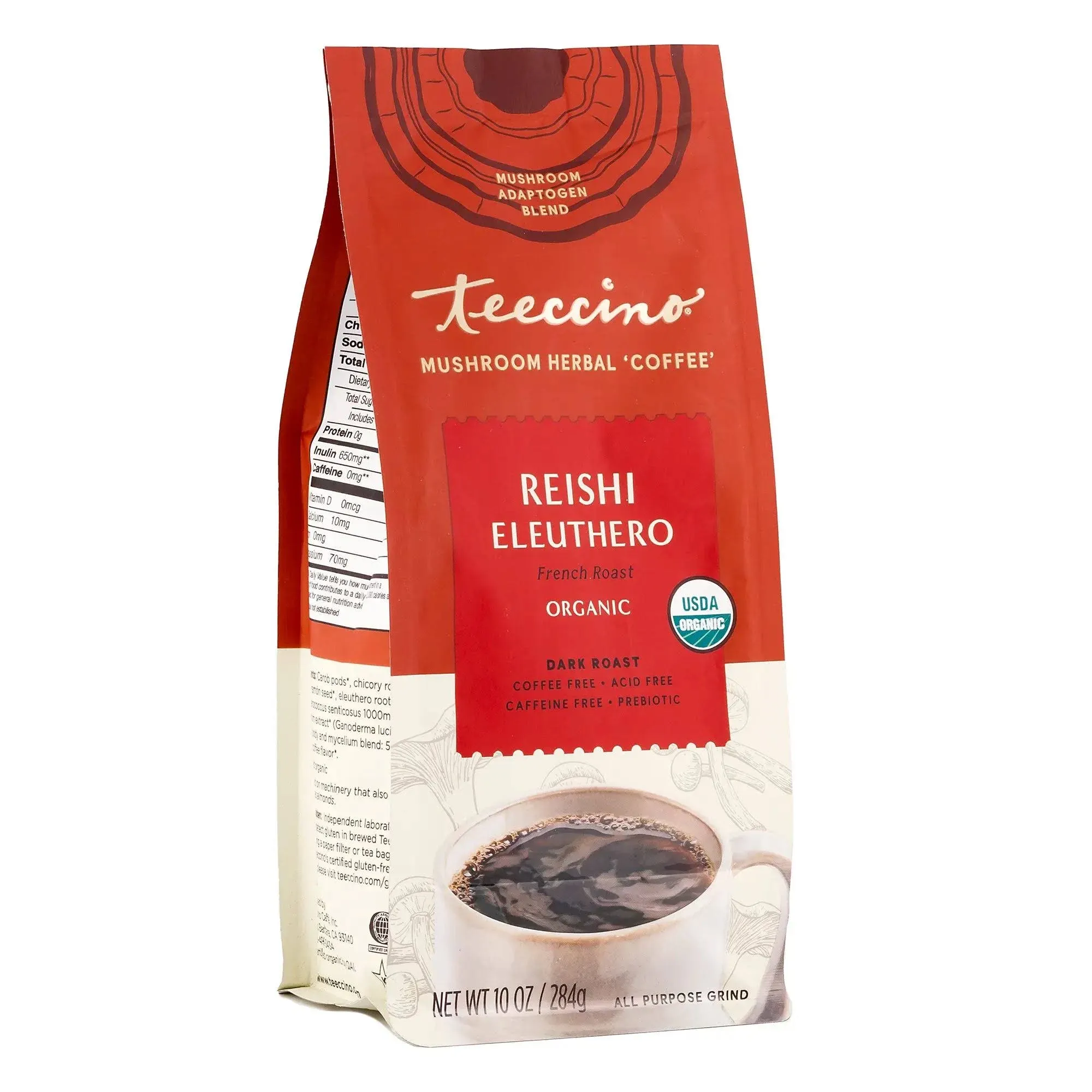 Teeccino Mushroom Herbal Coffee Reishi Eleuthero 10 oz