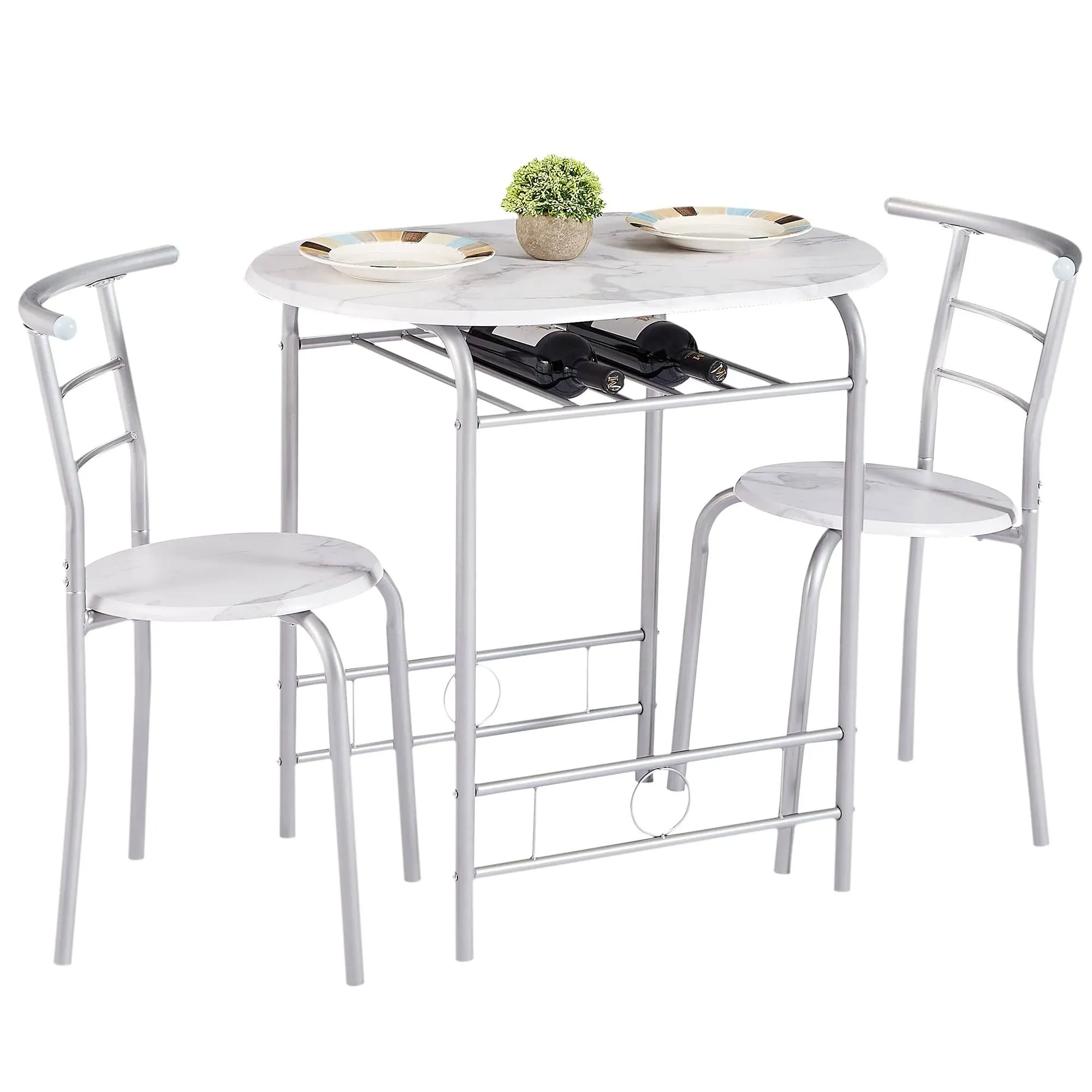 VECELO 3 Piece Small Round Dining Table Set