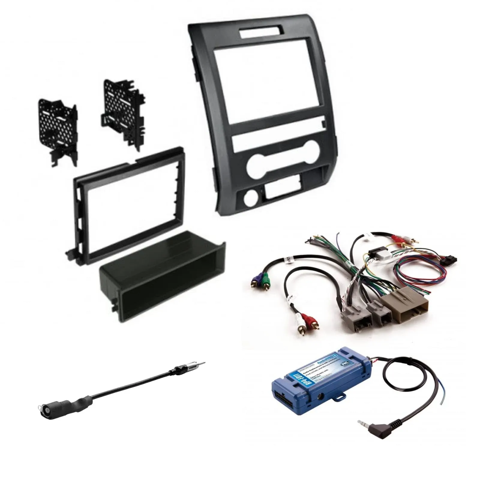 American International Single or Double DIN Complete Dash Kit, 2009-2014 Ford F-150 with Antenna Adapter, Harness Compatible for All Trim Levels (Black with Steering Wheel Controls)