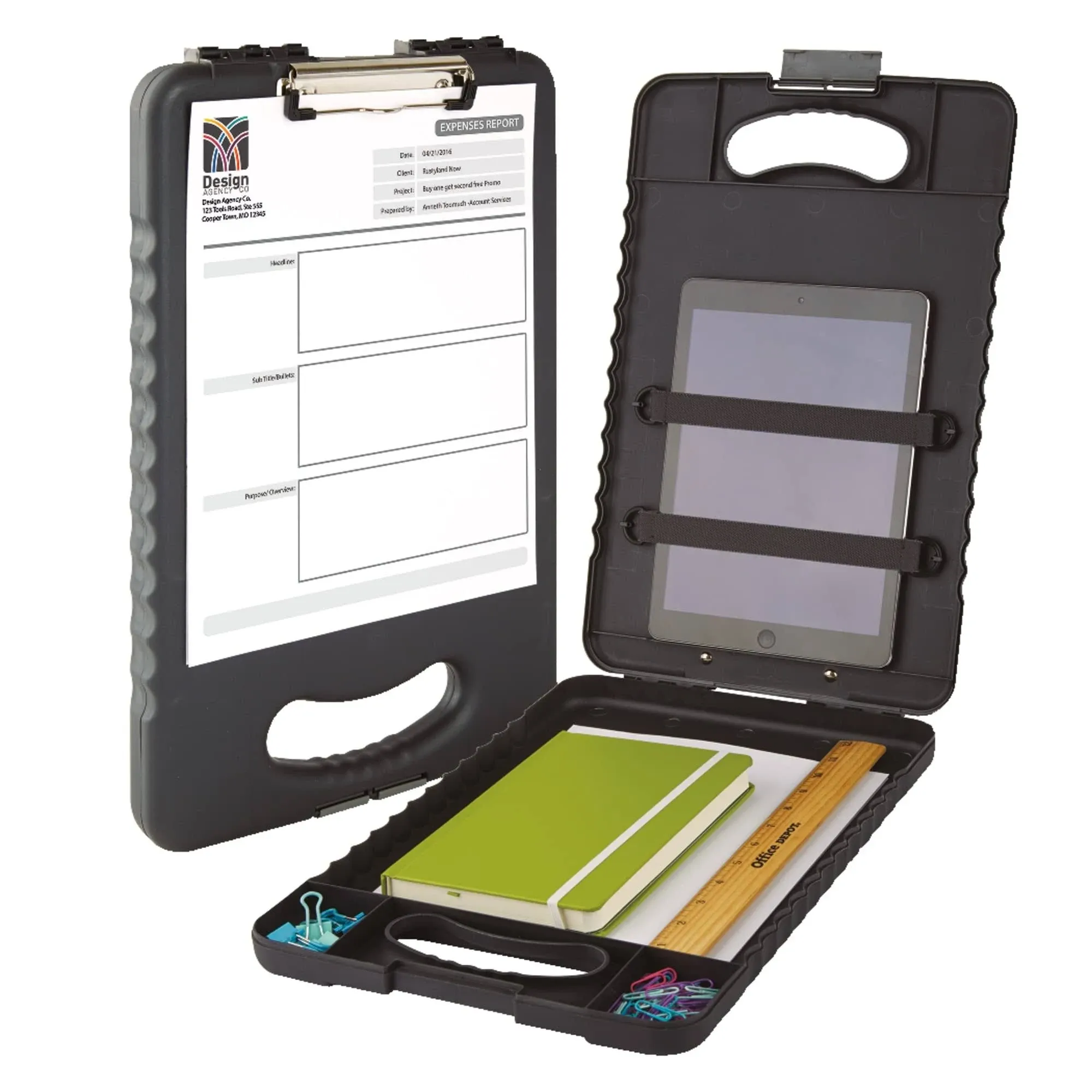 Office Depot® Brand Carry-All Clipboard Storage Box, 15"H x 13"W x 2"D, Charcoal