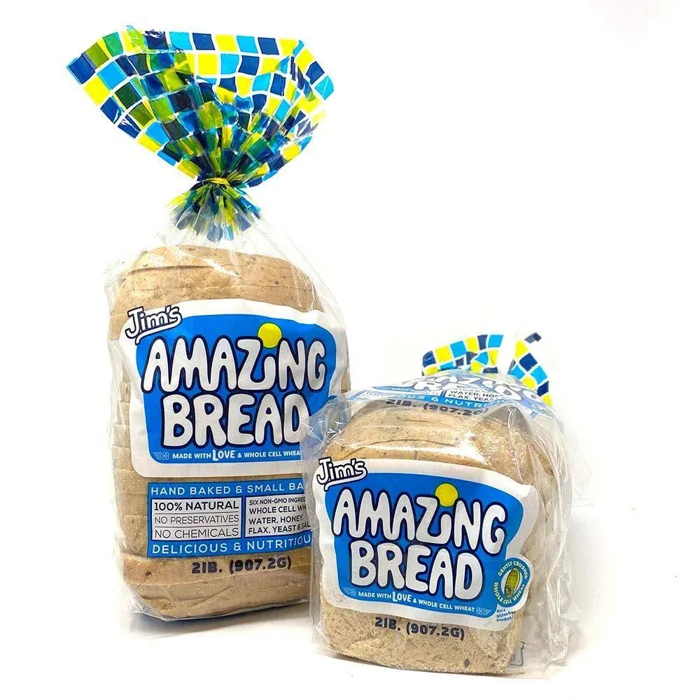 Jim's Amazing Bread / Sliced Whole Cell Wheat Bread 2lb / Gluten Inactive / 5g of Fiber/ 6 All-Natural Ingredients / Non-GMO / Delicious and Healthy (2 Loaves)