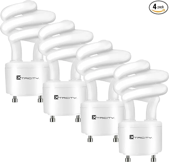 Xtricity Compact Fluorescent GU24 2 Prong Light Bulb Base, T2 Mini Spiral, 13W (60 Watt Equivalent), 2700k Soft White, 900 Lumens, CFL, 120V, UL Listed (4 Pack)