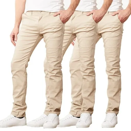 Mens Slim Fit Cotton Stretch Chino Pants (3-Pack)