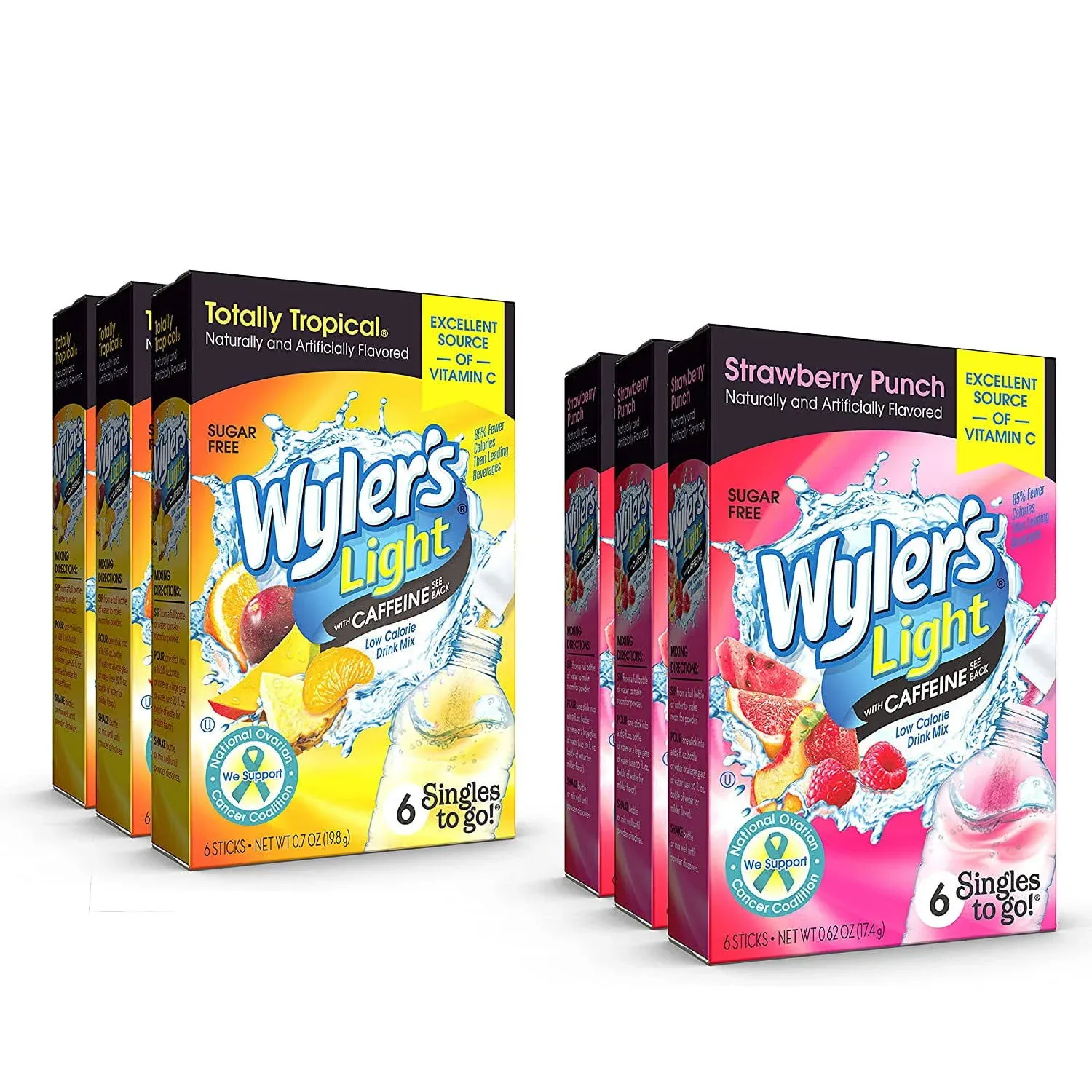 Wyler's Light Singles To Go Powder Drink Mix, 3 Totally Tropical, 3 Strawberry Punch, Variety Pack, 1 CT