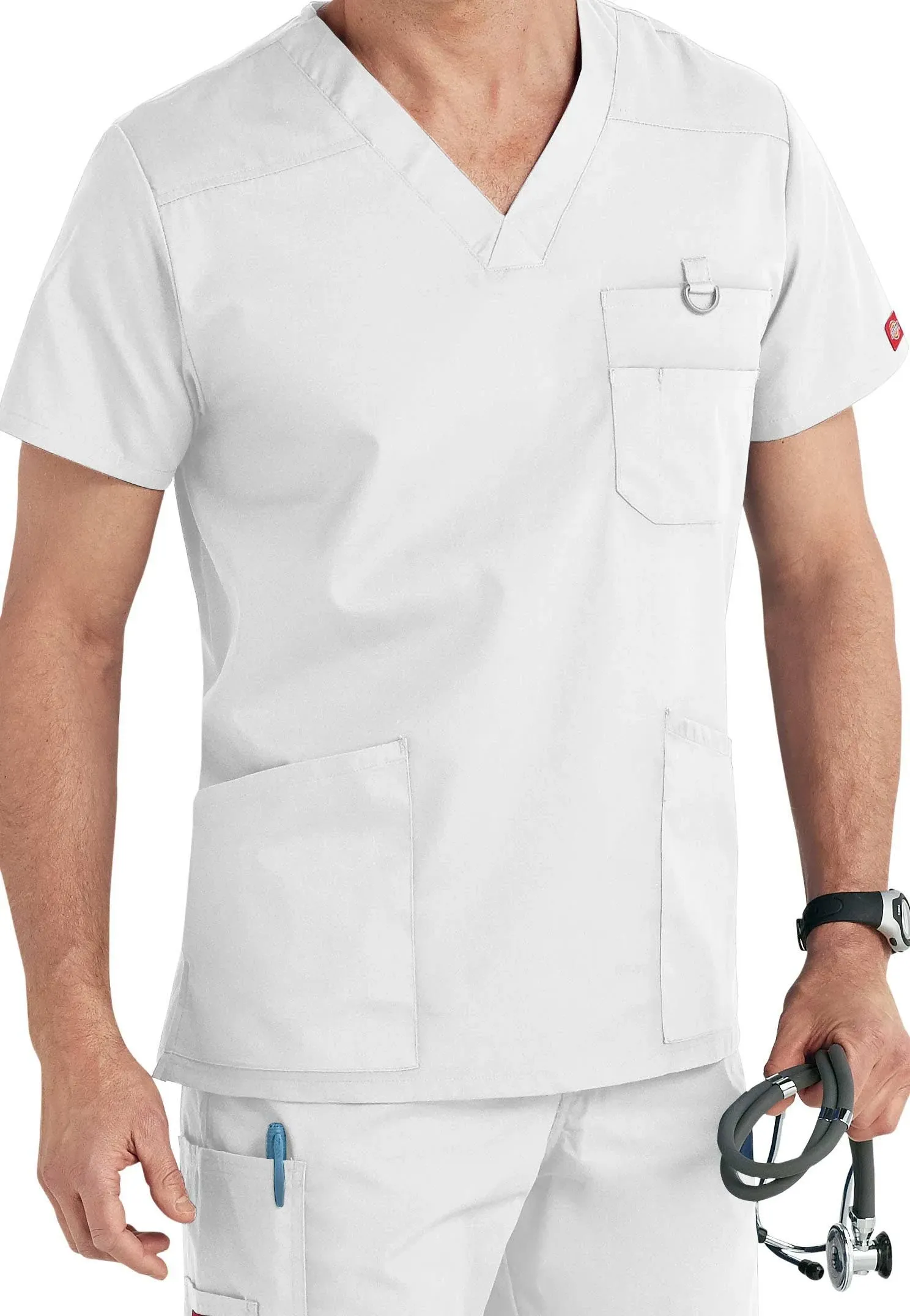 Dickies EDS Signature 81906 - Camisa médica con cuello en V y varios bolsillos en popelina cepillada suave