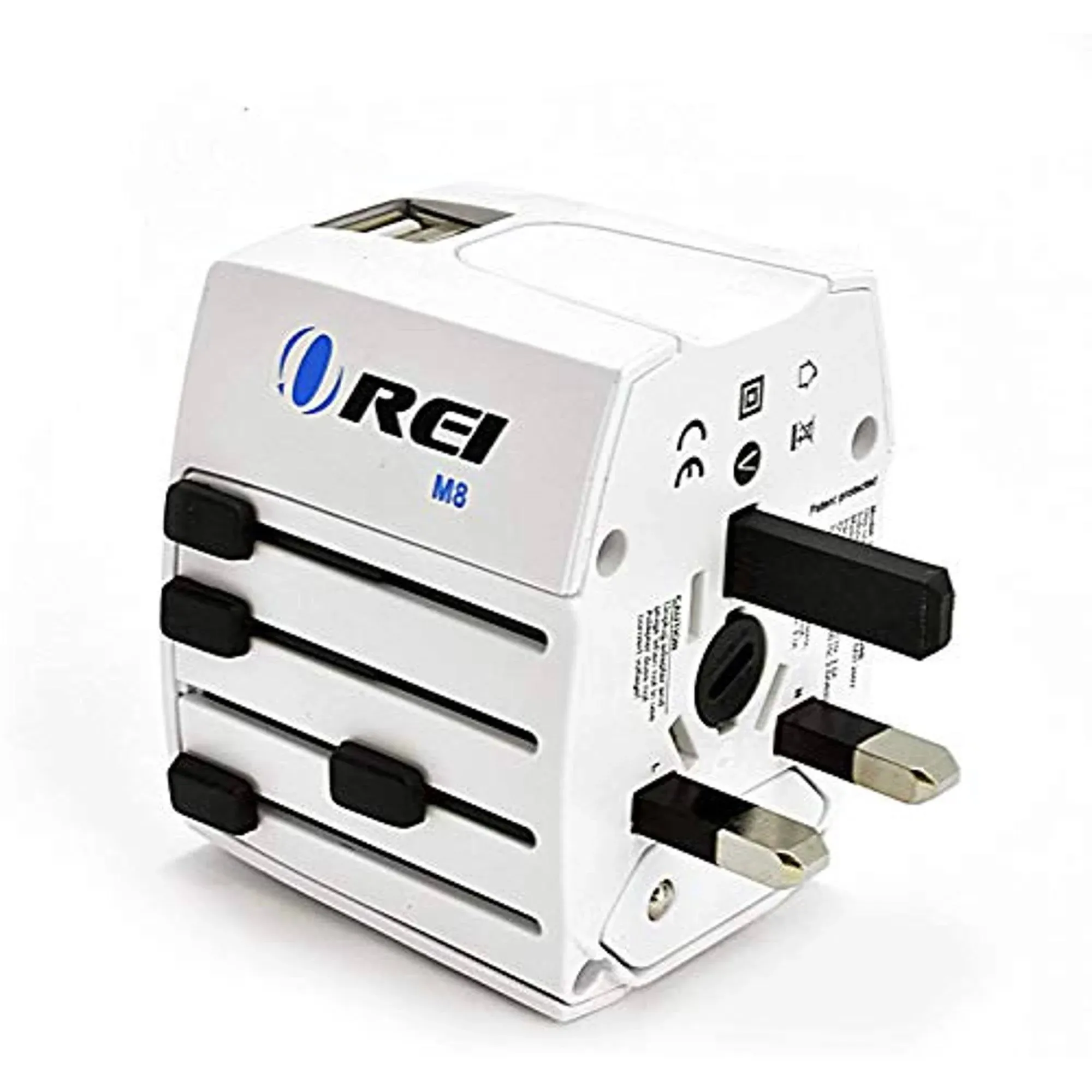 OREI World Travel Plug Adapter - 2 USB + 1 Universal Outlets - Slots for Europe, Asia, China, Japan, Africa - Perfect for Cell Phones, Tablets, Cameras and More