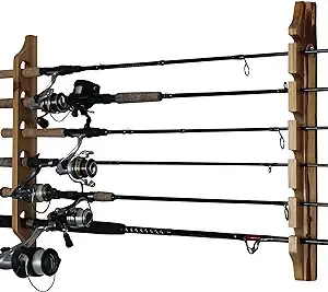 Rush Creek Creations 2-Piece 6 Fishing Rod Rack Storage Wall Mount - Easily Installed Fishing Pole Holder, Pine Finish, light wood (37-0019)