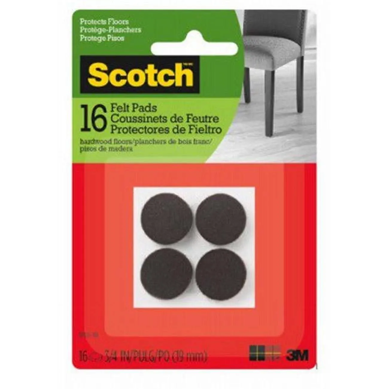 Scotch Round Felt Pads, SP825-NA, 3/4 in, Brown 16/pk