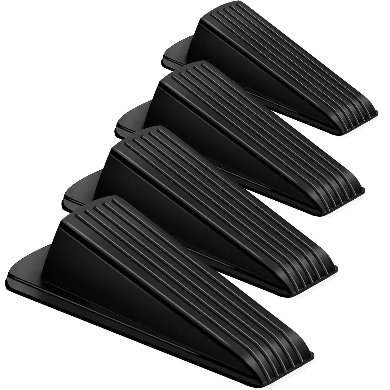 Door Stoppers, 4 Pack Premium Rubber Stoppers Wedge, Stops for Carpet Heavy Duty Door, Bottom of on Tile, Concrete, Carpet, Wooden Floor (Black)