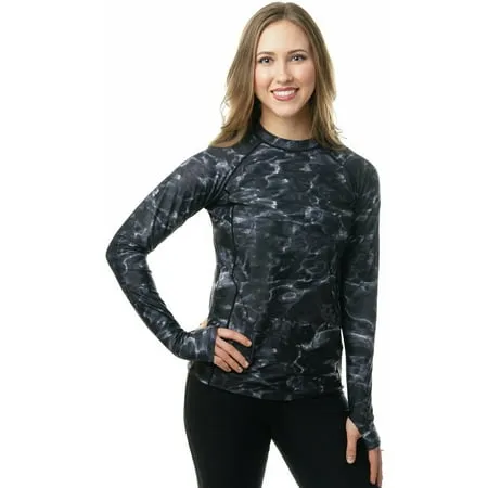 Aqua Design Women s Long Sleeve Sun Protection Rash Guard Swim Surf Snorkel Shirt with Thumb Holes Black Water S