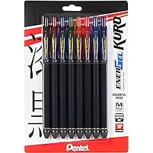 Pentel EnerGel Kuro Gel Pen, (0.7mm) Medium line, Assorted Ink,12 Pack (BL437R1BP12M)