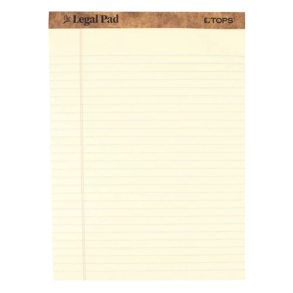 Tops 7532 8 1/2" x 11 3/4" Ruled Canary Perforated Legal Pad