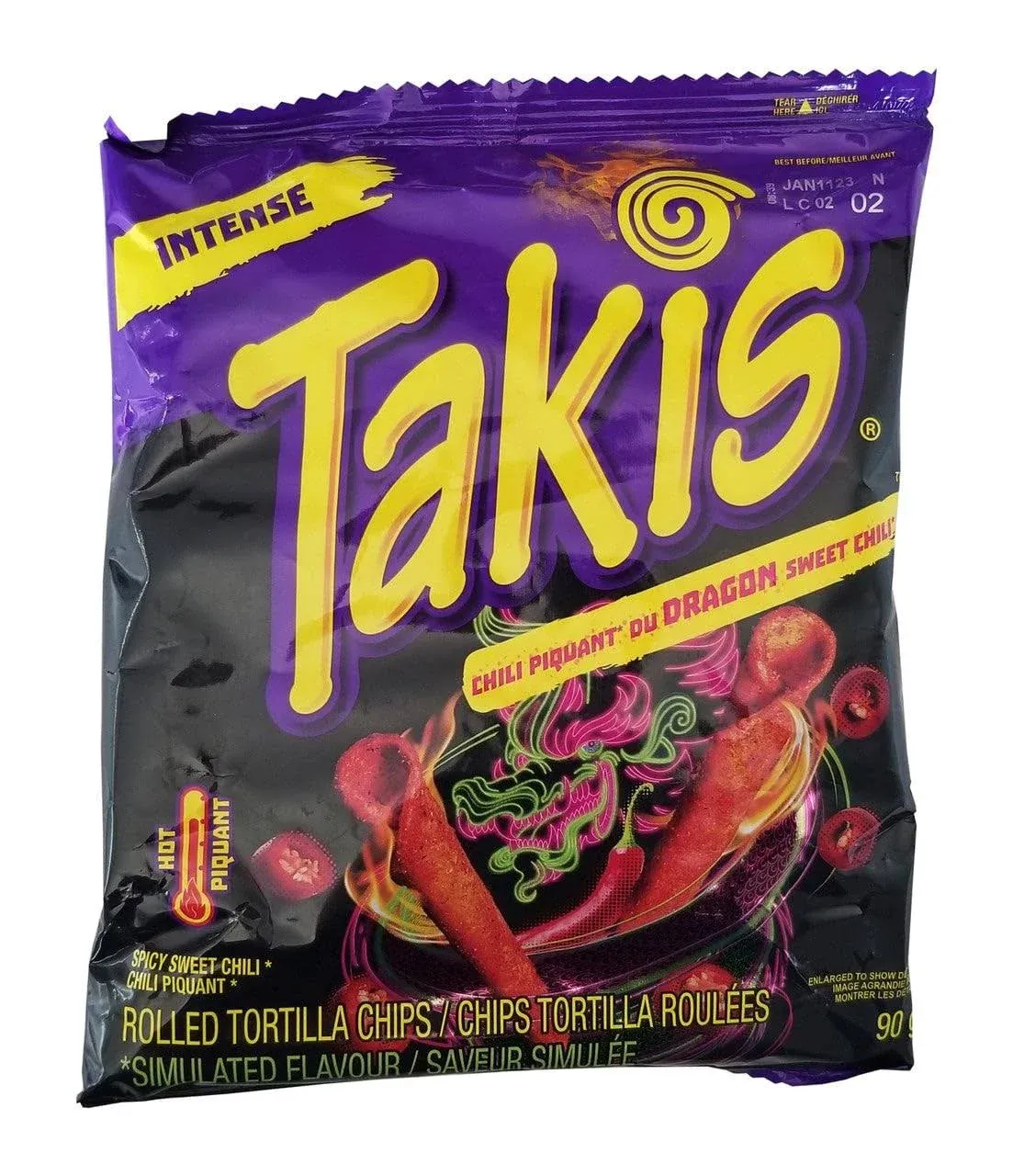 Takis Dragon Sweet Chili Rolled Tortilla Chips, 90g/3.15 oz., Bag (Imported from Canada)