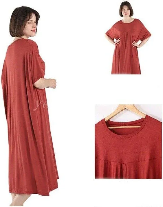 Women Bamboo Viscose Nightdress Short-Sleeved Dress Plus Size Nightgown 2XL-7XL