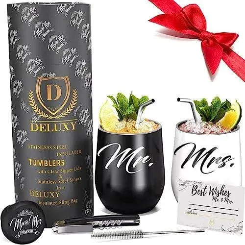 Deluxy Mr and Mrs Wine Tumblers | Best Engagement Gifts for Couples, Bridal Shower Gifts for Bride, Wedding Gifts for Couples| Couple Drink Cups