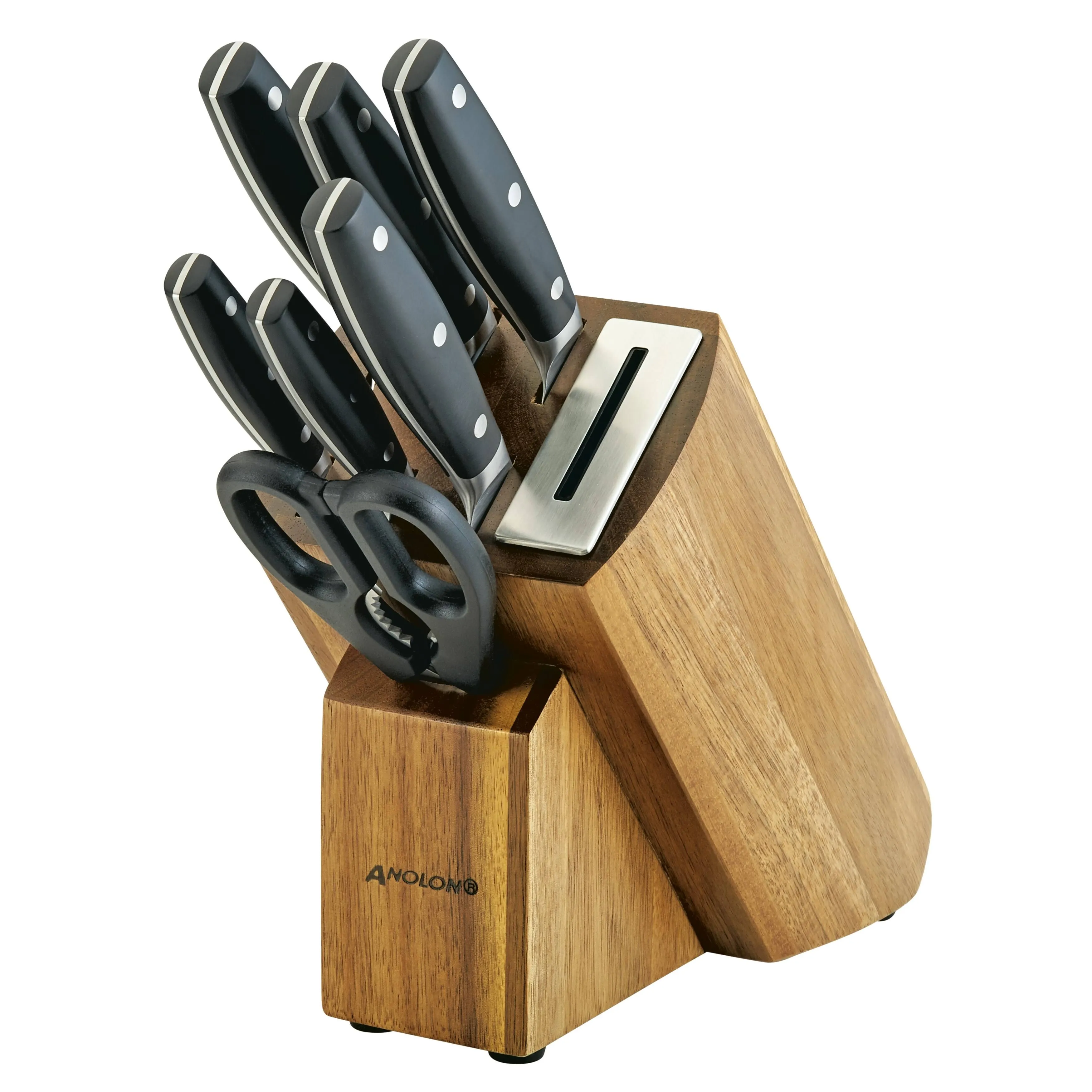 Anolon AlwaysSharp 8 Piece Japanese Steel Knife Block Set with Built-in Sharpener