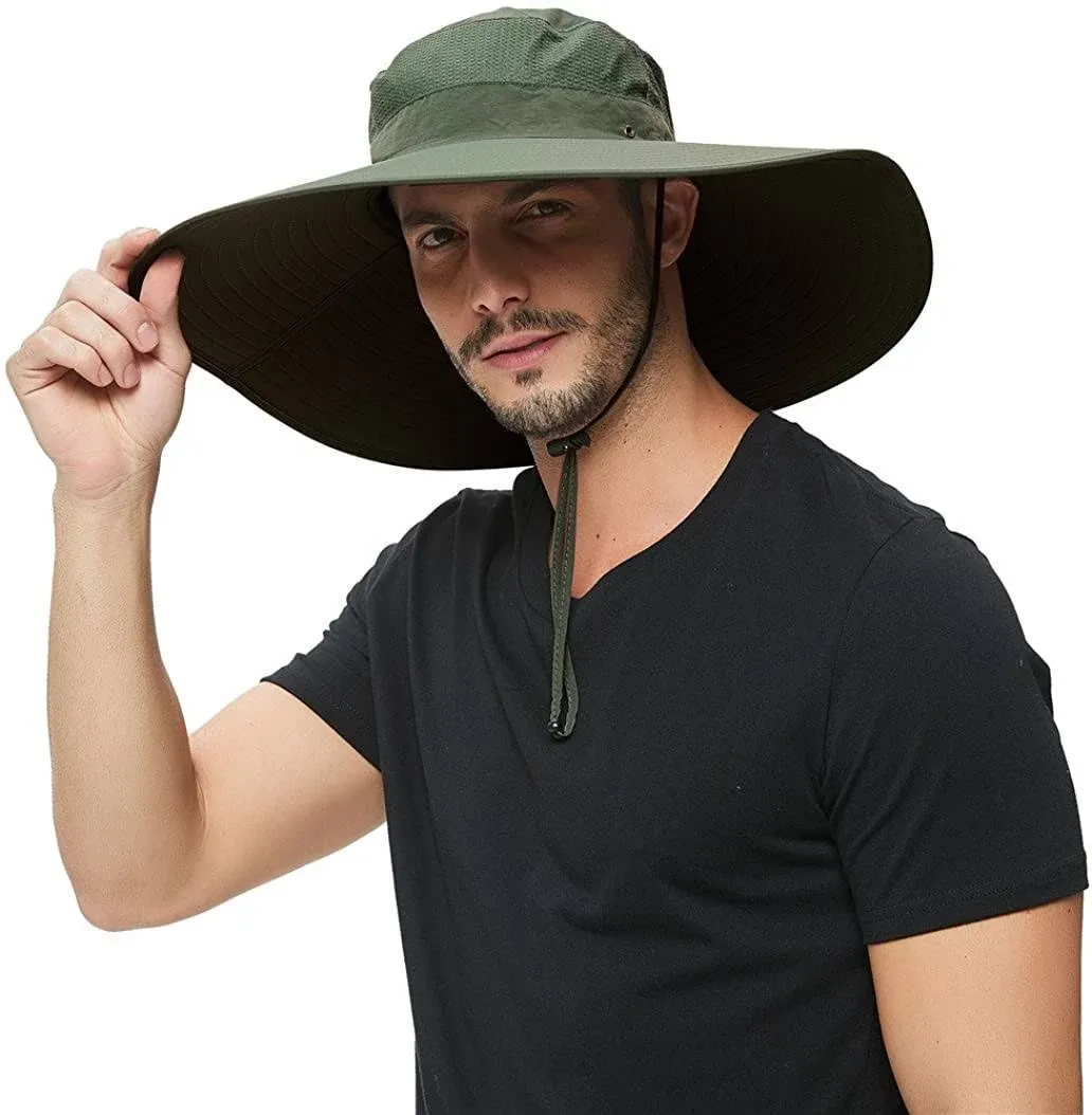 HLLMAN Super Wide Brim Sun Hat-UPF 50+ Protection,Waterproof Bucket Hat for Fishing, Hiking, Camping,Breathable Nylon & Mesh