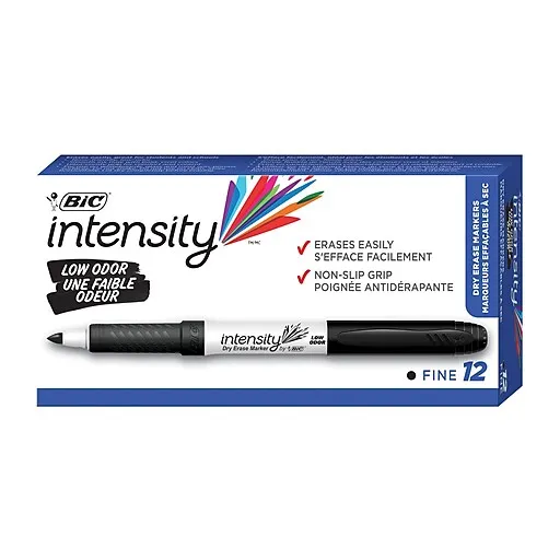 BIC Intensity Dry Erase Markers, Fine Tip, Black, 12/Pack (GDE11BLK)