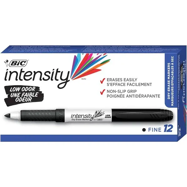 BIC Intensity Dry Erase Markers, Fine Tip, Black, 12/Pack (GDE11BLK)