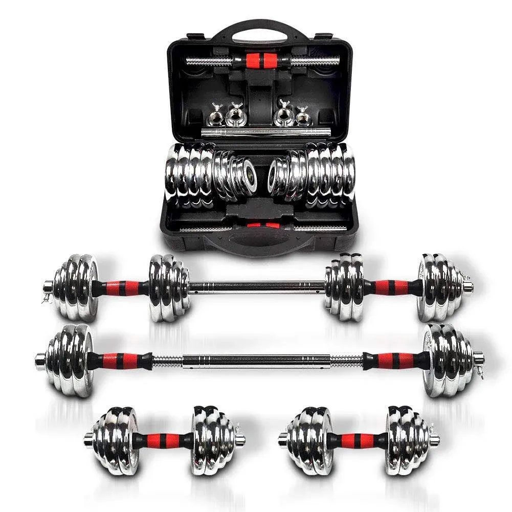 Adjustable Dumbbell Set Home Gym Cast Iron Barbell Sets with Carry Box 44lbs ...