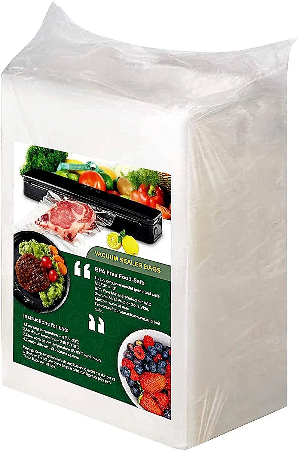 200 Vacuum Sealer Bags 8X12&#034; Quart Food Vac Storage for Food Saver, Seal a Meal