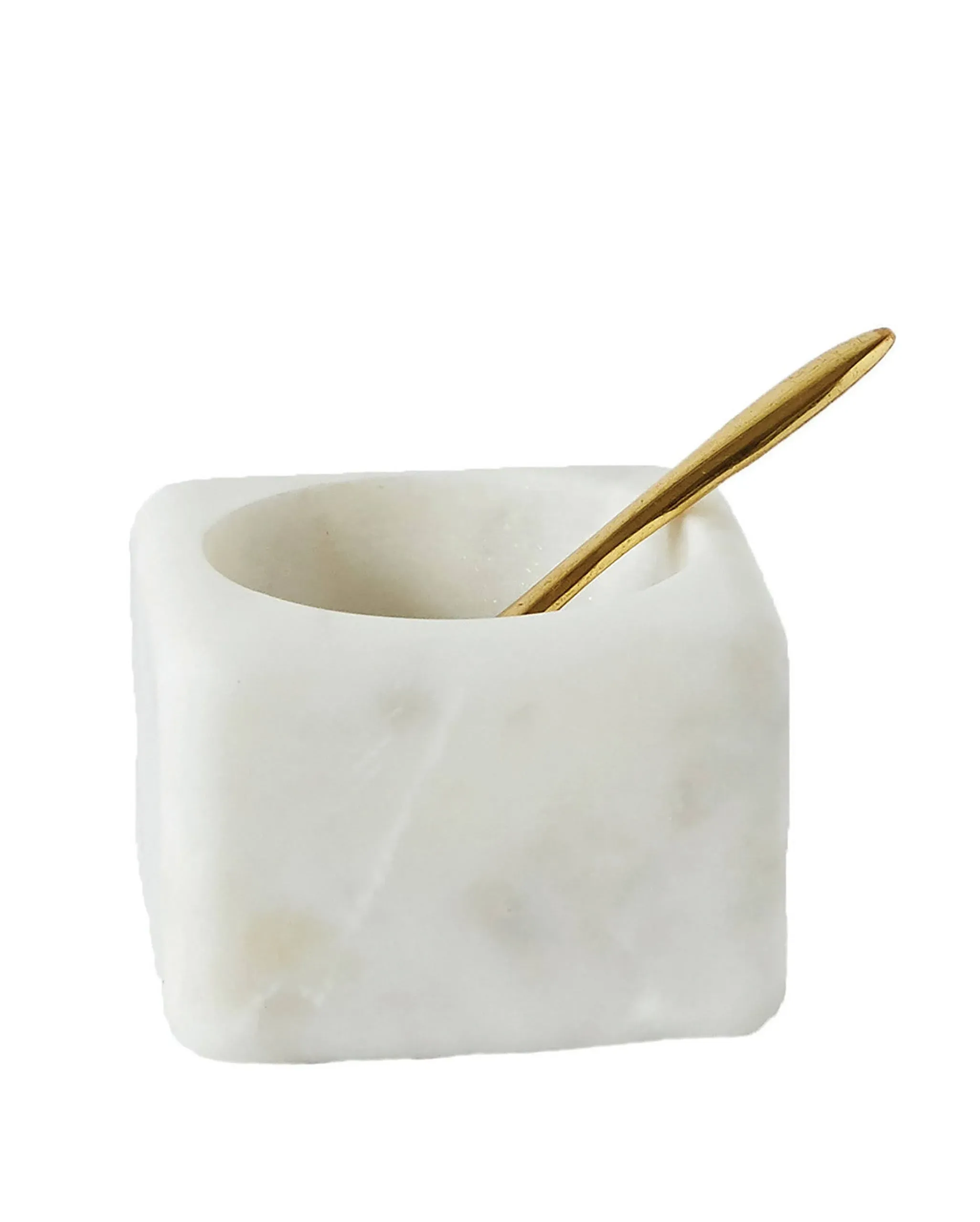 White Marble Bowl with Brass Spoon