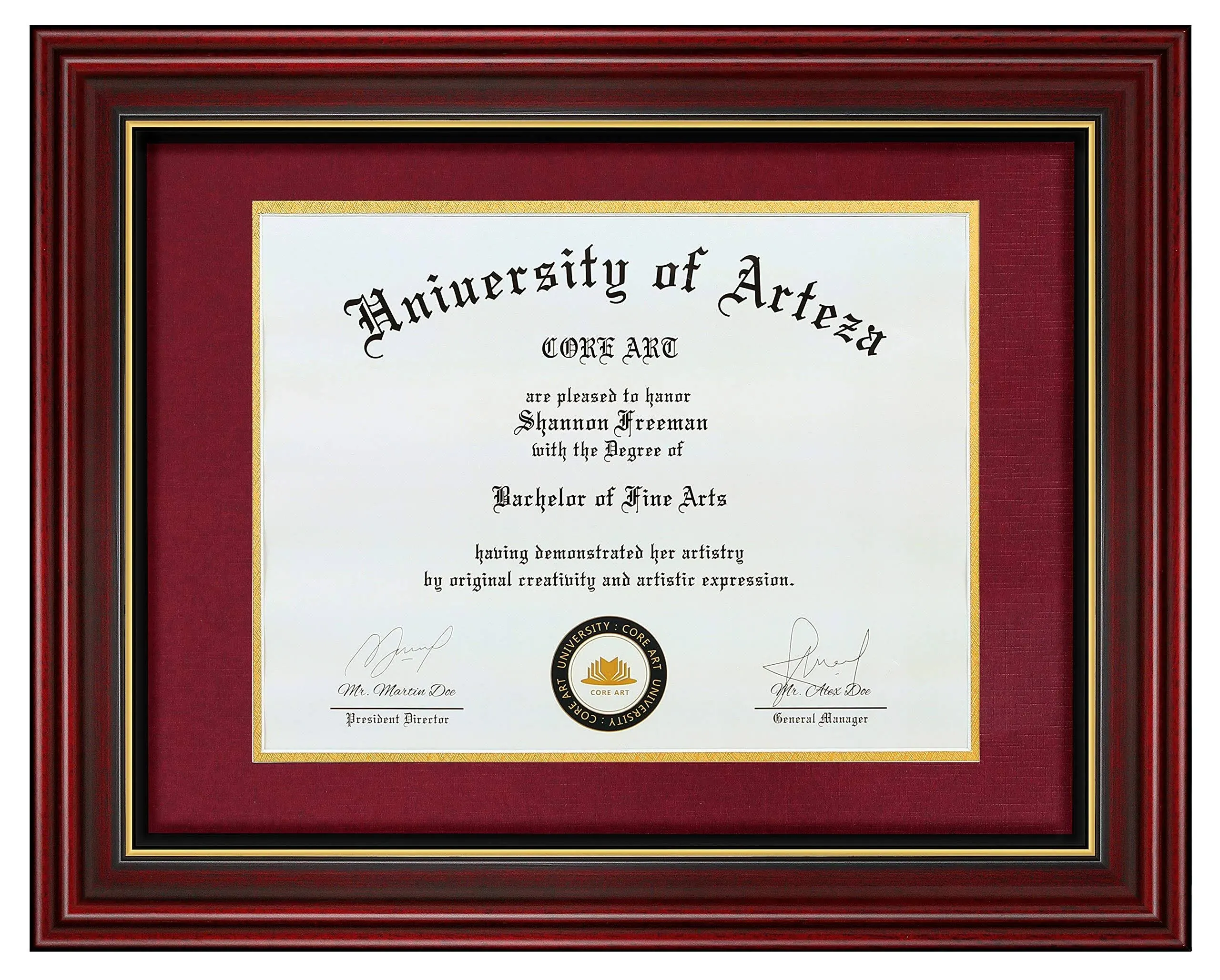 CORE ART 11x14 Diploma Frame Display Certificates 8.5 x 11 with Red Mat or Documents 11 x 14 without Mat, College Degree Wooden Frame with Tempered Glass for Wall and Tabletop Display(Cherry Red)