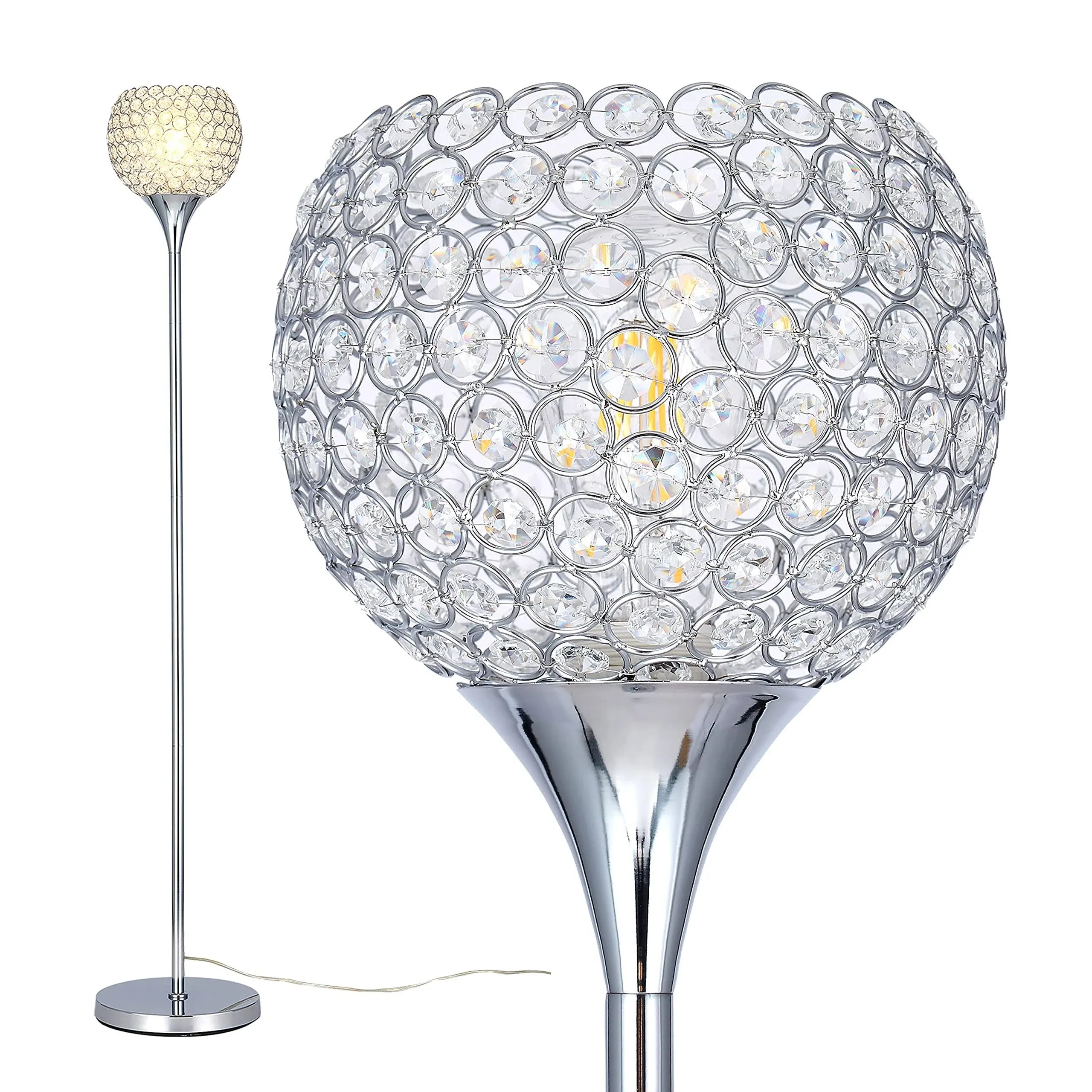 DFL Spherical Crystal Floor Lamp, 7.9 Inch Shade 1-Light Modern Chrome Finish Fl