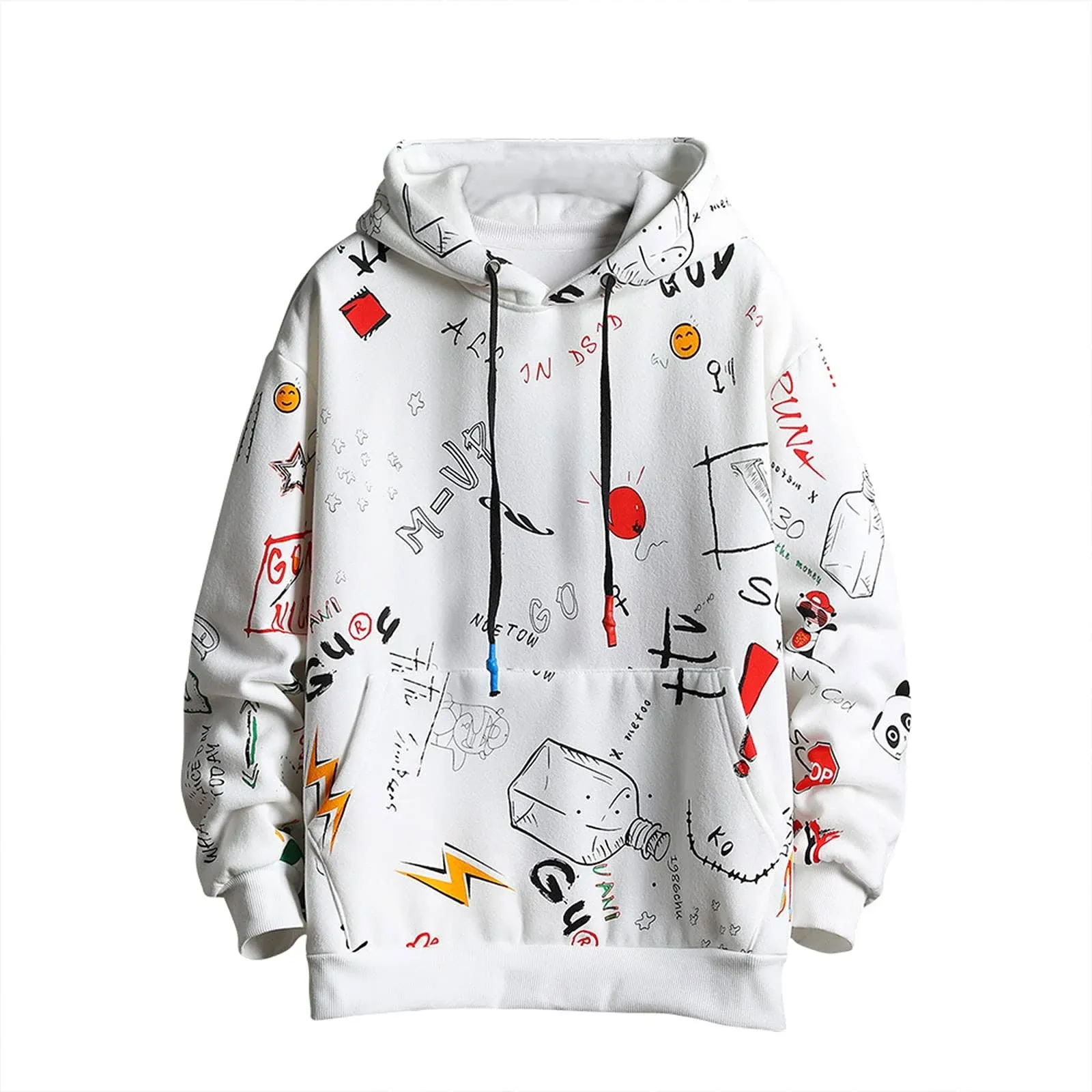 GURUNVANI Mens Graffiti Hoodies Print Sweatshirt Fashion Tracksuit Casual Hip-Ho