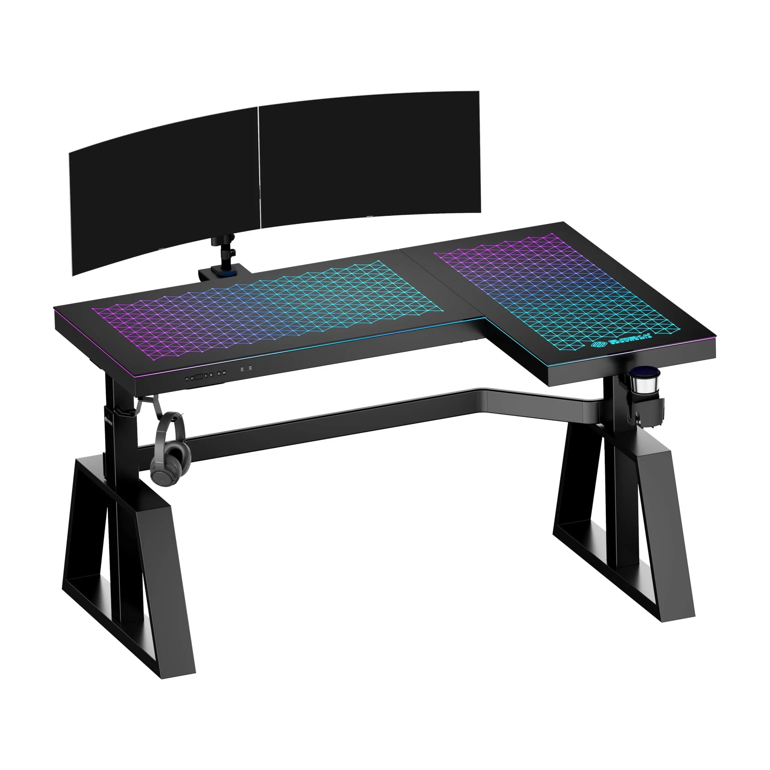 EUREKA ERGONOMIC RGB Glass Gaming Desk, Music Studio Desk, 47 Inch Adjustable Height Computer Desk Music Sensing LED Sit Stand Desk for Home Office Gamer w Dual Motors,USB Ports, APP Control