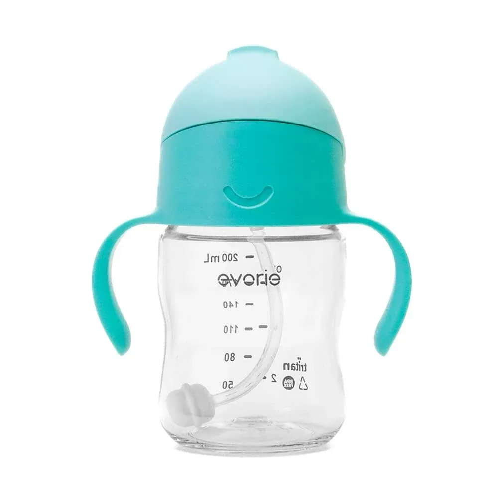 Evorie Tritan Weighted Straw Sippy Cup with Handles for Baby and Toddlers 6 months up, 7 Oz Soft Silicone Straw Infant First Training Water Bottle (Mint)