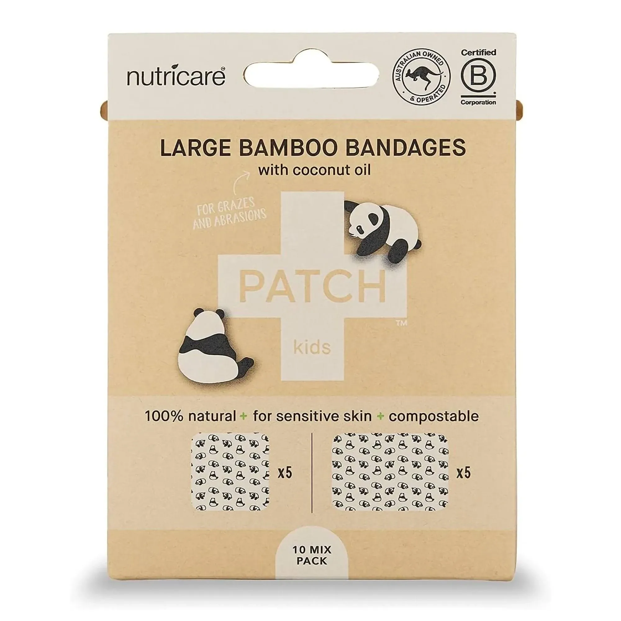 Adhesive Strip Patch Kids 2 X 3 Inch / 3 X 3 Inch Bamboo / Coconut Oil Rectangle / Square Kid Design (Panda) Sterile 5/BX