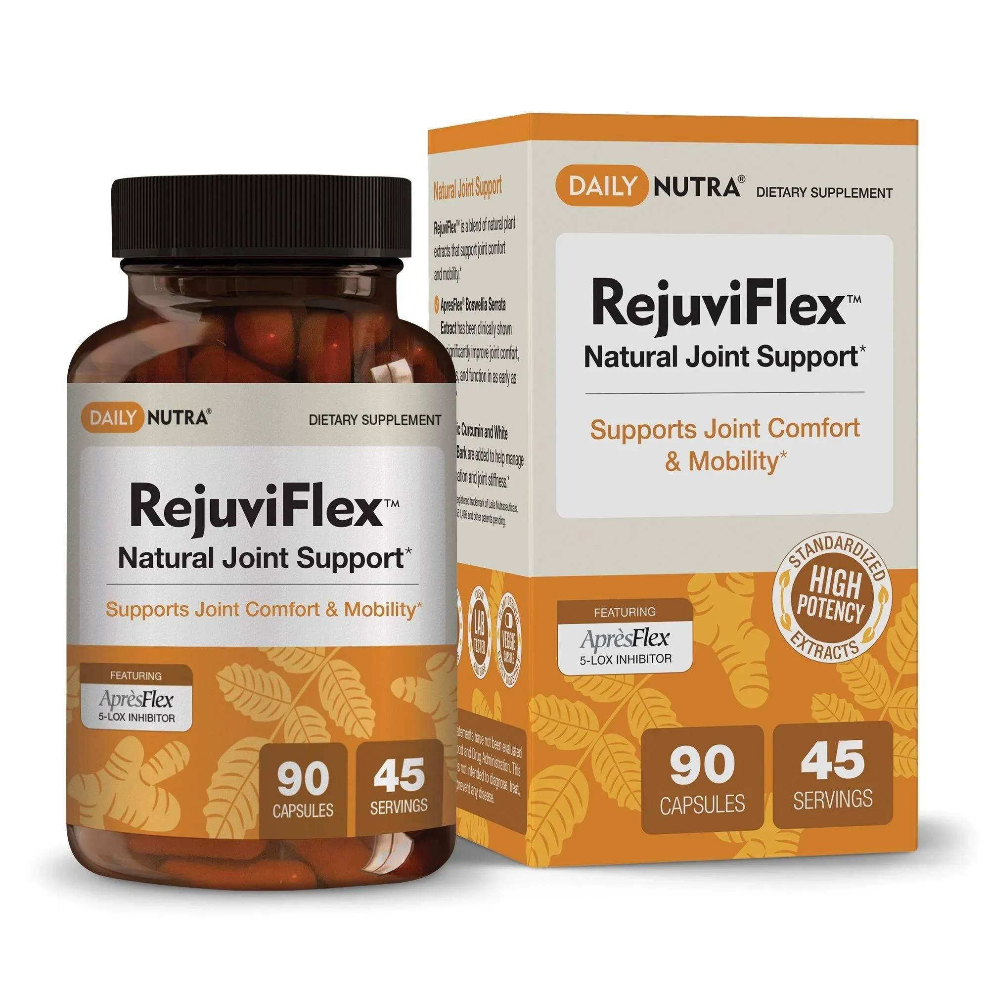 RejuviFlex - Natural Joint Supplement w/ApresFlex Boswellia AKBA, Turmeric Curcumin, Piperine & White Willow Bark - for Function of Hands, Knees, Overall Joint Health (90 Capsules)