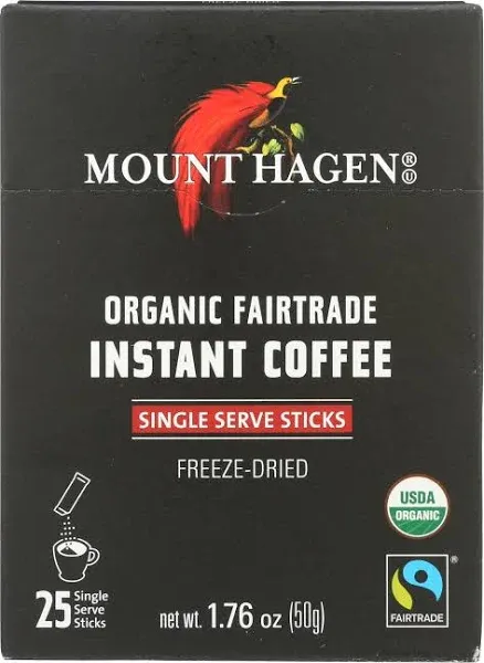 Mount Hagen 25 Count Single Serve Instant Coffee Packets | Organic Medium Roast Arabica Beans | Eco-friendly, Fair-Trade [25 sticks/1.76oz/50g]