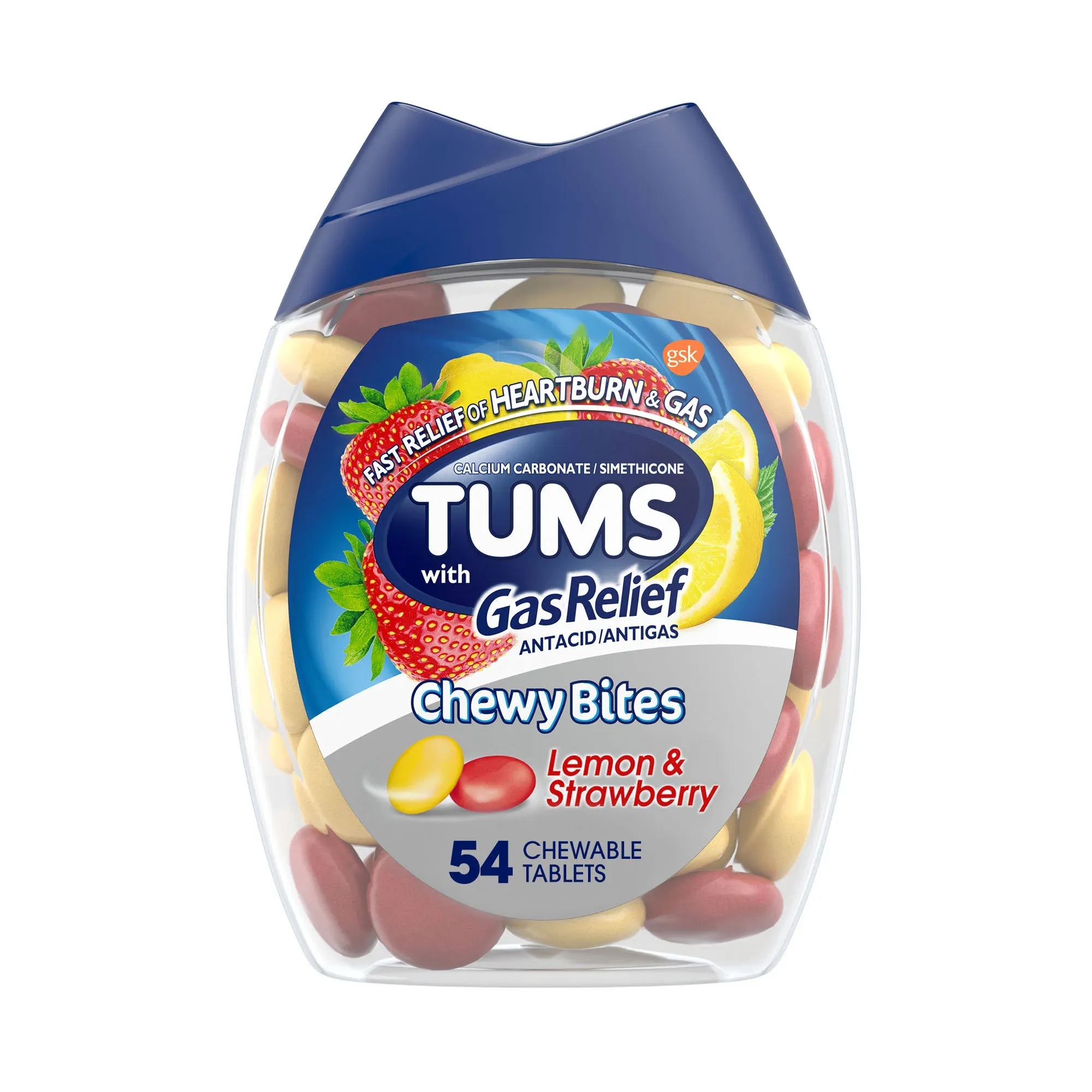 Tums Gas Relief, Lemon & Strawberry, Chewable Tablets - 54 tablets