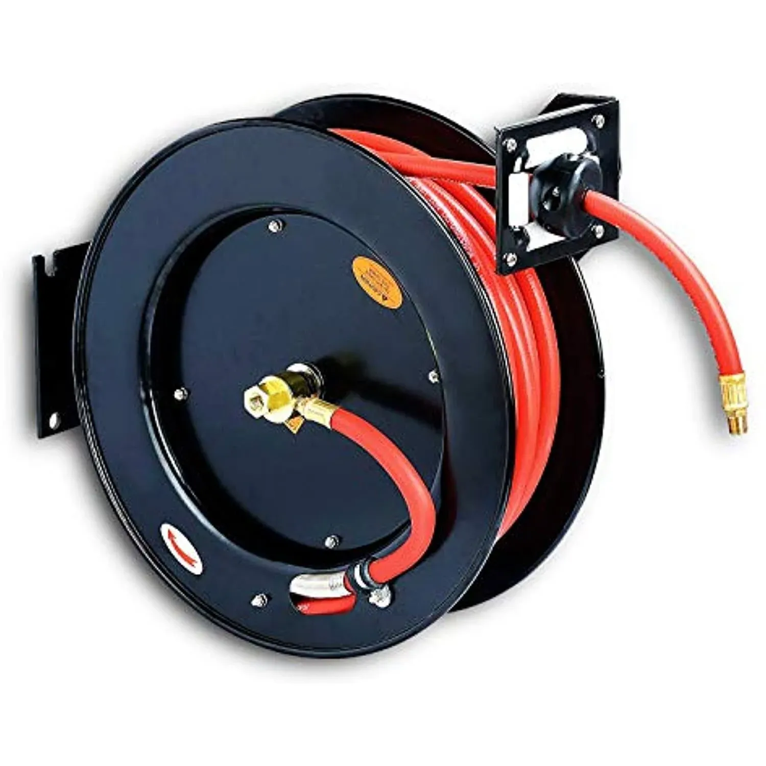 REELWORKS 3/8&#034;x50’ 300 PSI Commercial Steel Retractable SBR Rubber Air Hose Reel