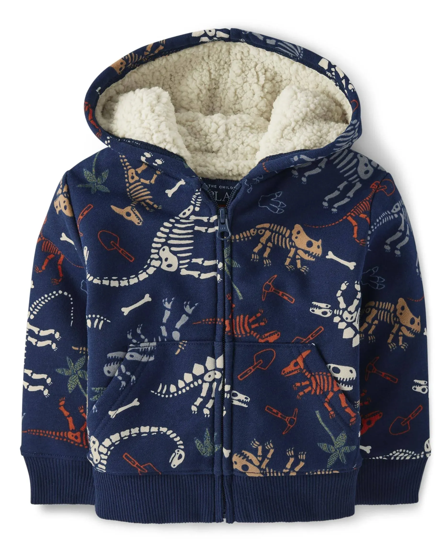 Baby And Toddler Boys Dino Sherpa-Lined Zip-Up Hoodie - Blue