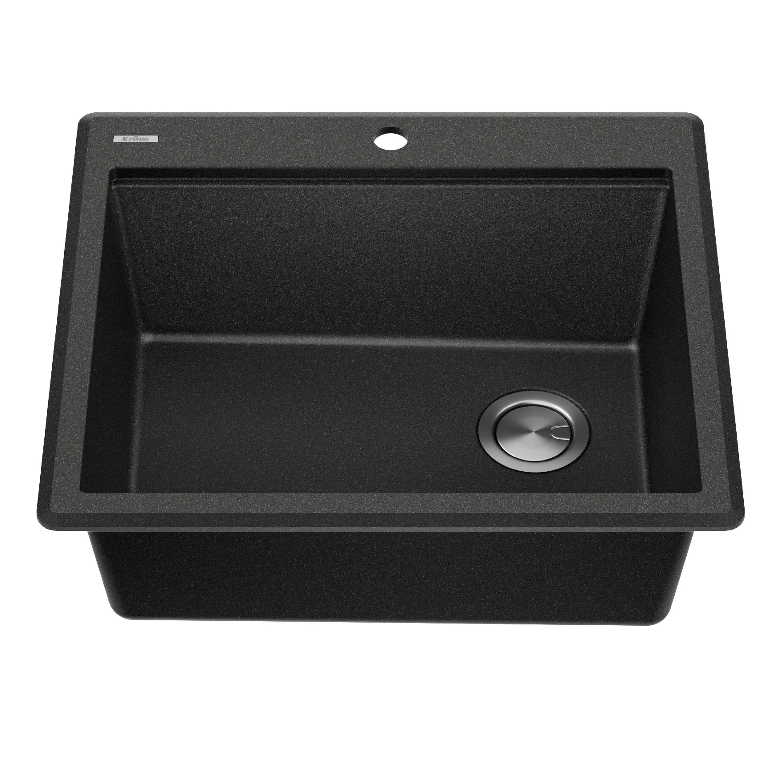 Kraus KGTW12-25MBL Bellucci 25 inch Granite Composite Workstation Drop-In Top Mount Single Bowl Kitchen Sink with Accessories, Metallic Black