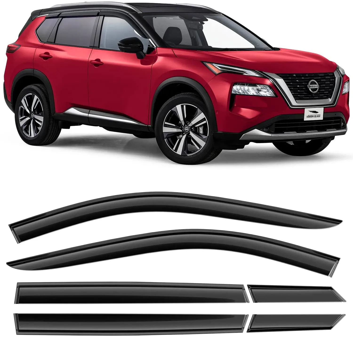 Voron Glass Tape-On Extra Durable Rain Guards for Nissan Rogue 2021-2024, Window Deflectors, Vent Window VISORS, 6 Pieces - 100444