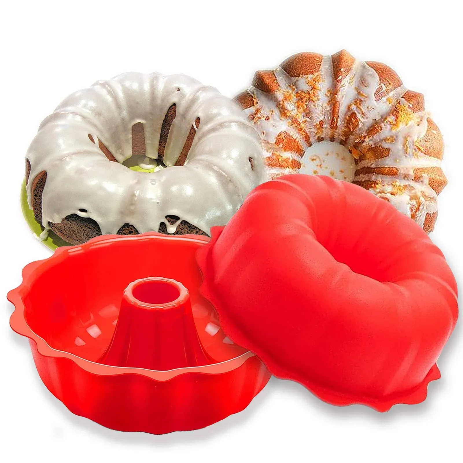 Aokinle European Grade Silicone Bunte Cake Pan 2-Pack