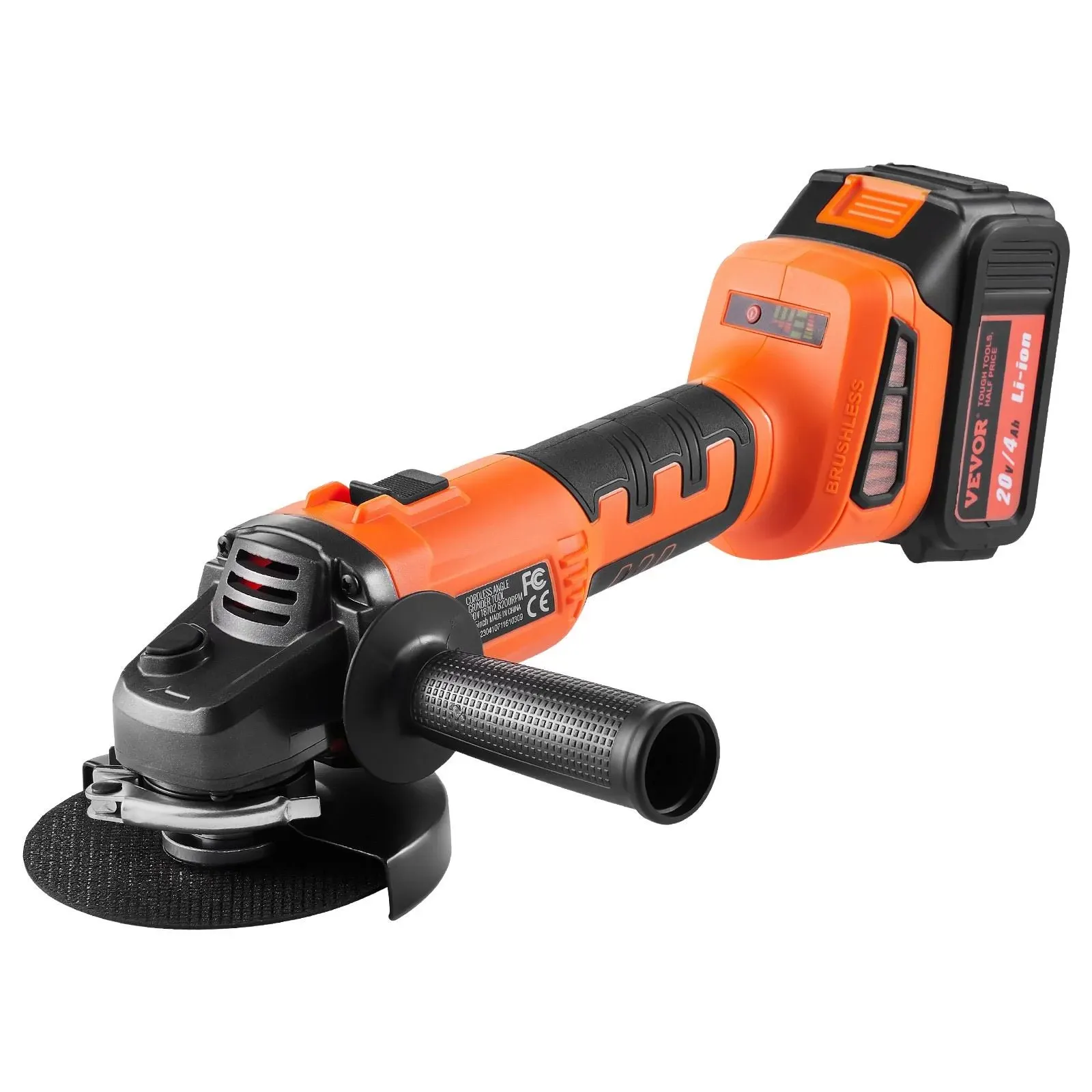 VEVOR Cordless Angle Grinder Kit, 4-1/2" 9000RPM Brushless Motor, 3 Variable Speed Electric Grinder Power Tools with 20v 4.0Ah Battery & Fast Charger, Ideal for Cutting, Polishing, Rust Removal