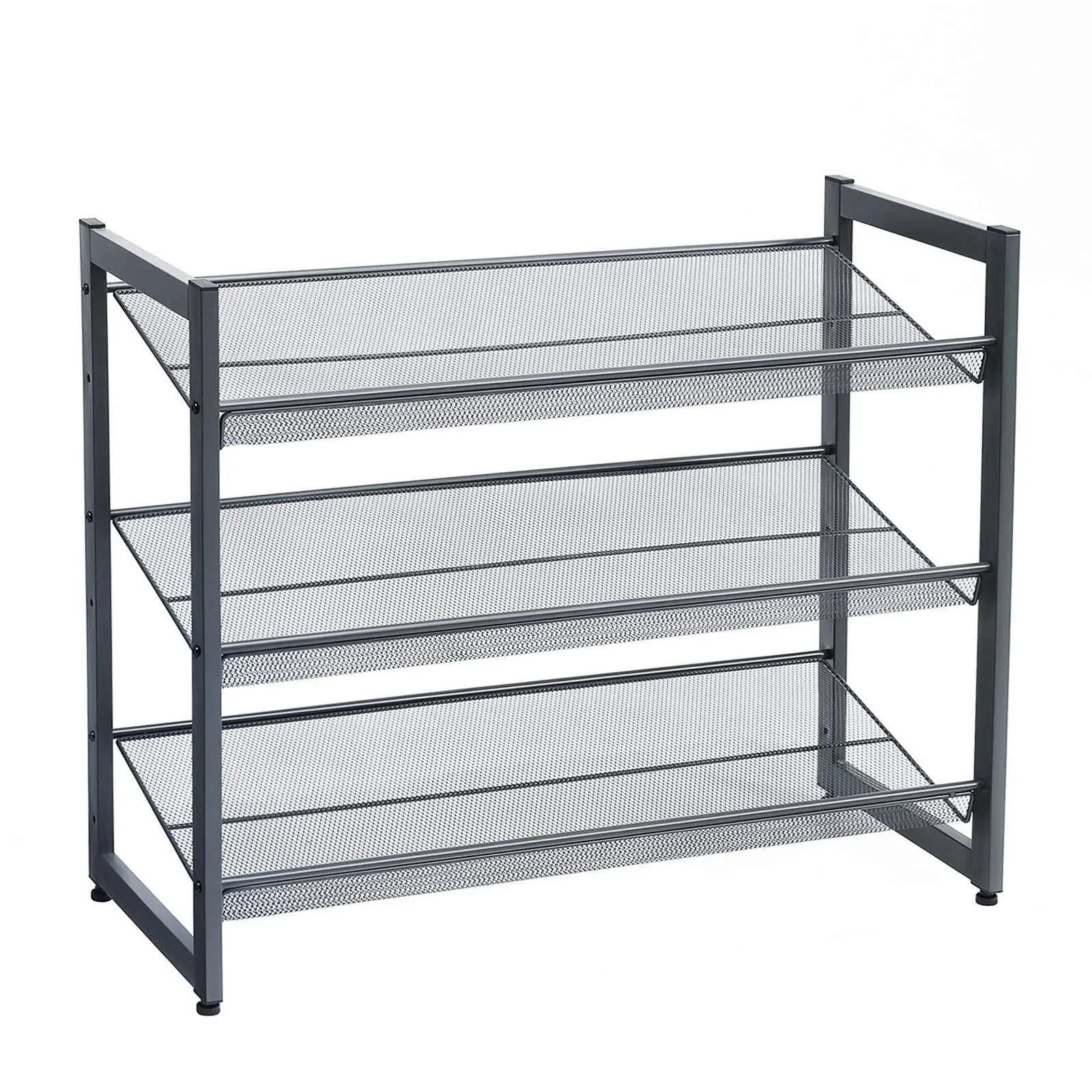 SONGMICS 3-Tier Shoe Rack Storage, Stackable Shoe Shelf Stand, Cool Gray