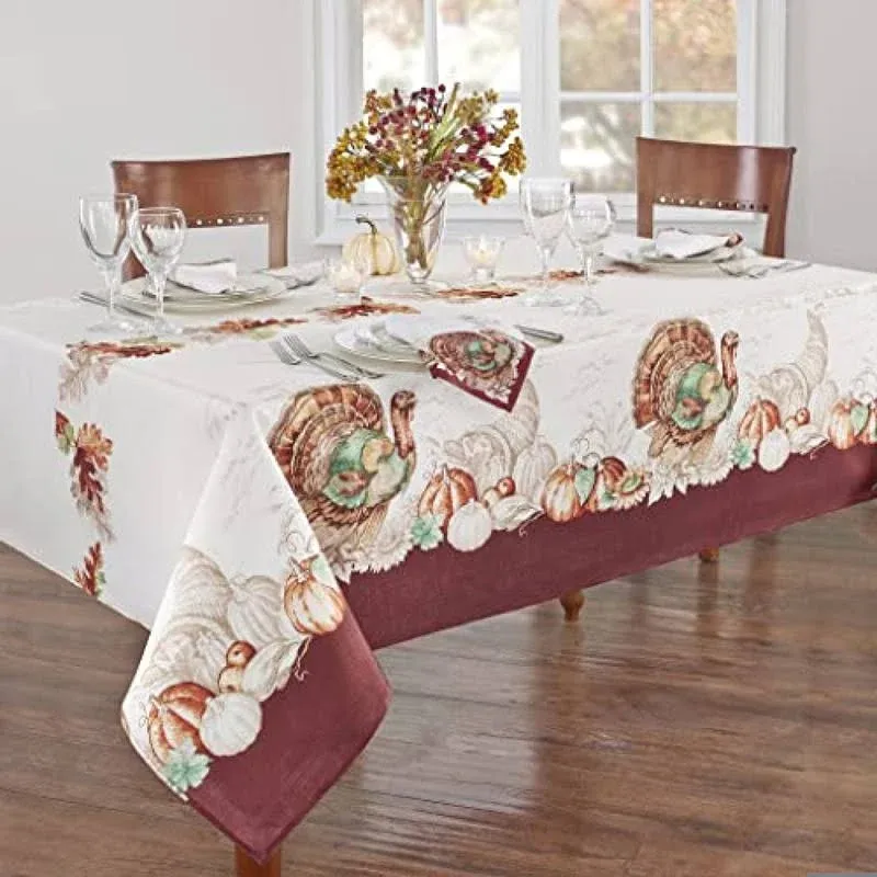 Newbridge Country Thanksgiving Turkey Fabric Bordered Tablecloth, Fall Autumn ...