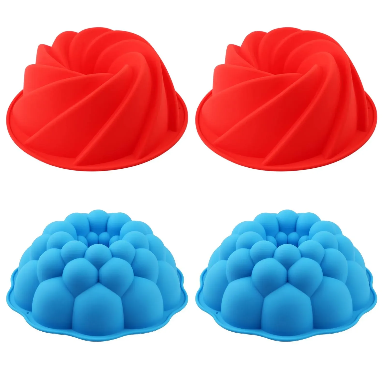 Silicone Bundt Cake Pan, European Grade 7-8inch Non-Stick Round Mini Jello Mold, 4pack Set Fluted Cake Pan For Jello, Cake, Gelatin, Bread Bakeware