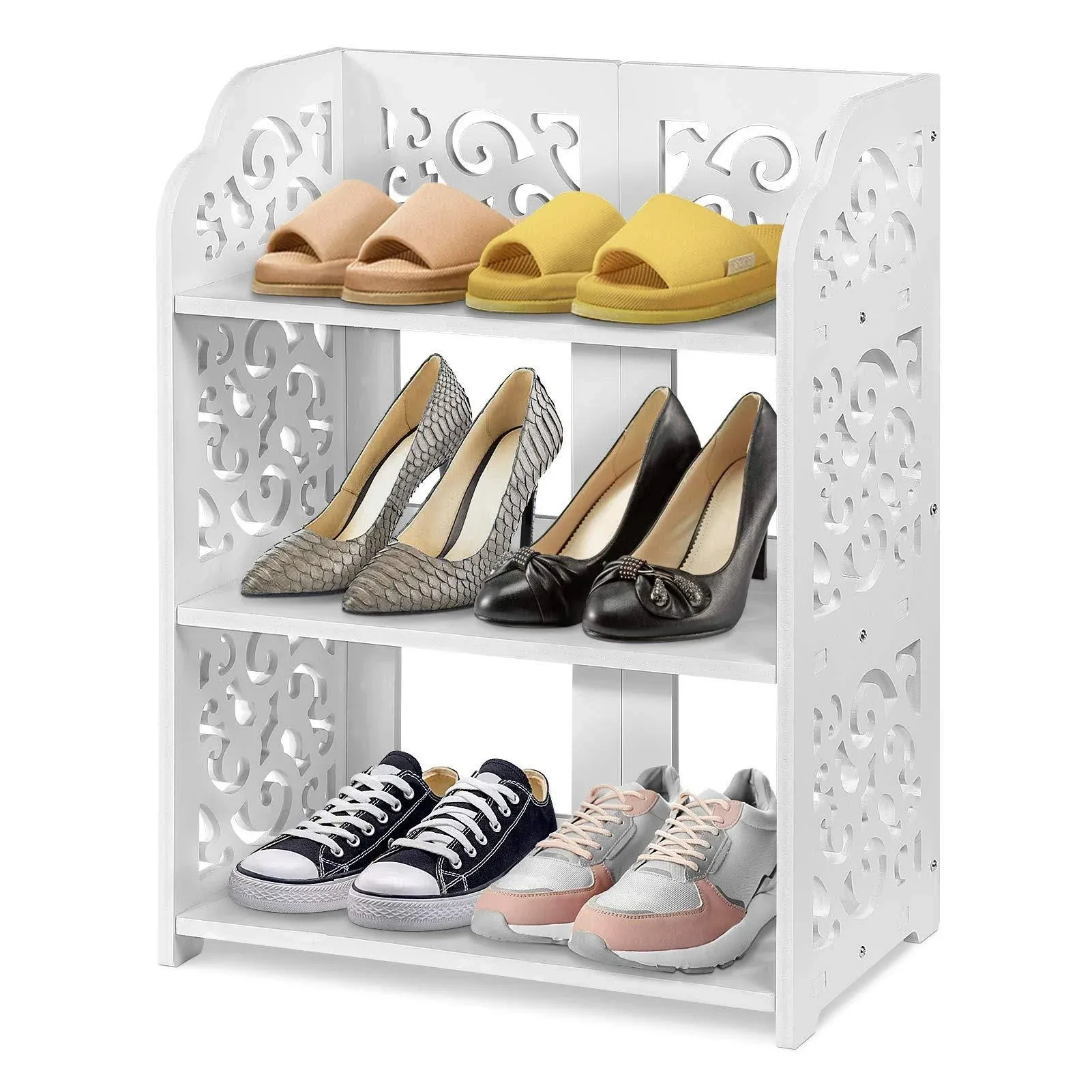 Ejoyous White Shoes Rack, 3 Tier Small Shoe Shelf Free Standing Shoe Display ...